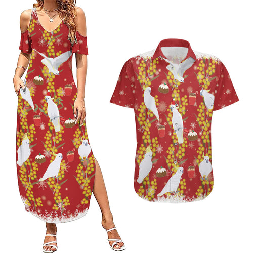 Australia Sulphur-crested Cockatoo Christmas Couples Matching Summer Maxi Dress and Hawaiian Shirt Aussie Golden Wattle Seamless Style