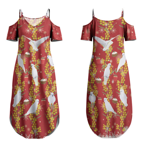 Australia Sulphur-crested Cockatoo Christmas Couples Matching Summer Maxi Dress and Hawaiian Shirt Aussie Golden Wattle Seamless Style LT22