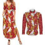 Australia Sulphur-crested Cockatoo Christmas Couples Matching Summer Maxi Dress and Long Sleeve Button Shirt Aussie Golden Wattle Seamless Style
