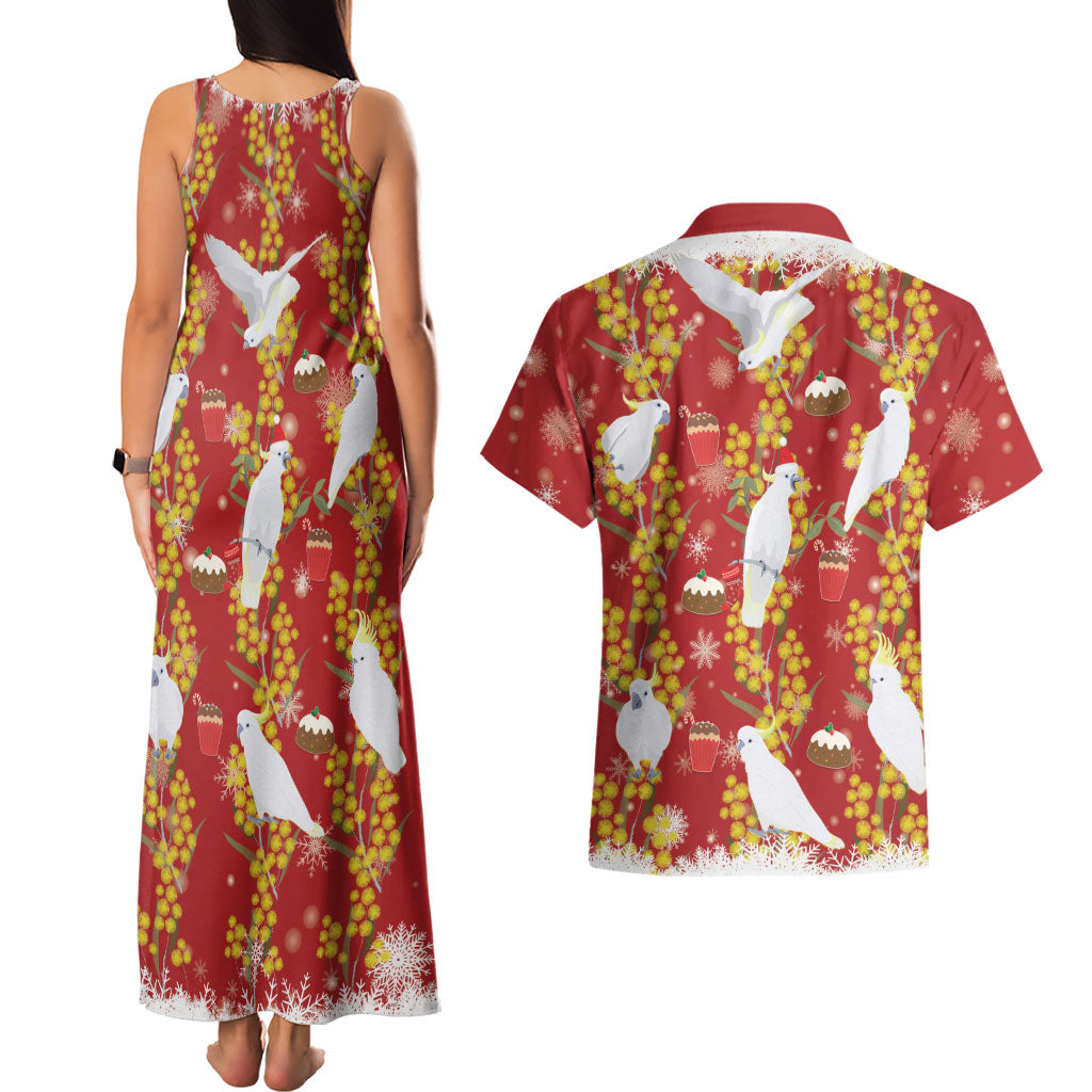 Australia Sulphur-crested Cockatoo Christmas Couples Matching Tank Maxi Dress and Hawaiian Shirt Aussie Golden Wattle Seamless Style