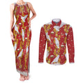Australia Sulphur-crested Cockatoo Christmas Couples Matching Tank Maxi Dress and Long Sleeve Button Shirt Aussie Golden Wattle Seamless Style