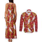 Australia Sulphur-crested Cockatoo Christmas Couples Matching Tank Maxi Dress and Long Sleeve Button Shirt Aussie Golden Wattle Seamless Style