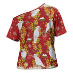 Australia Sulphur-crested Cockatoo Christmas Cross Shoulder Shirt Aussie Golden Wattle Seamless Style