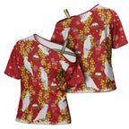 Australia Sulphur-crested Cockatoo Christmas Cross Shoulder Shirt Aussie Golden Wattle Seamless Style