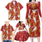 Australia Sulphur-crested Cockatoo Christmas Family Matching Long Sleeve Bodycon Dress and Hawaiian Shirt Aussie Golden Wattle Seamless Style