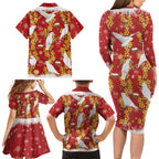Australia Sulphur-crested Cockatoo Christmas Family Matching Long Sleeve Bodycon Dress and Hawaiian Shirt Aussie Golden Wattle Seamless Style