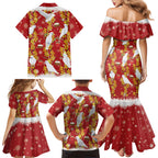 Australia Sulphur-crested Cockatoo Christmas Family Matching Mermaid Dress and Hawaiian Shirt Aussie Golden Wattle Seamless Style