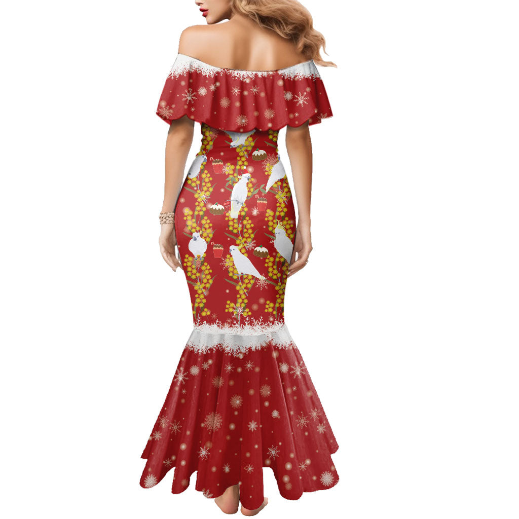 Australia Sulphur-crested Cockatoo Christmas Family Matching Mermaid Dress and Hawaiian Shirt Aussie Golden Wattle Seamless Style