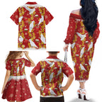 Australia Sulphur-crested Cockatoo Christmas Family Matching Off The Shoulder Long Sleeve Dress and Hawaiian Shirt Aussie Golden Wattle Seamless Style