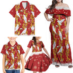Australia Sulphur-crested Cockatoo Christmas Family Matching Off Shoulder Maxi Dress and Hawaiian Shirt Aussie Golden Wattle Seamless Style