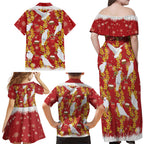 Australia Sulphur-crested Cockatoo Christmas Family Matching Off Shoulder Maxi Dress and Hawaiian Shirt Aussie Golden Wattle Seamless Style