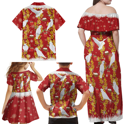 Australia Sulphur-crested Cockatoo Christmas Family Matching Off Shoulder Maxi Dress and Hawaiian Shirt Aussie Golden Wattle Seamless Style