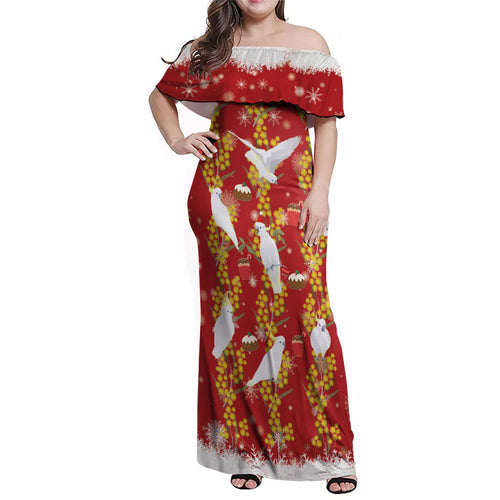 Australia Sulphur-crested Cockatoo Christmas Family Matching Off Shoulder Maxi Dress and Hawaiian Shirt Aussie Golden Wattle Seamless Style