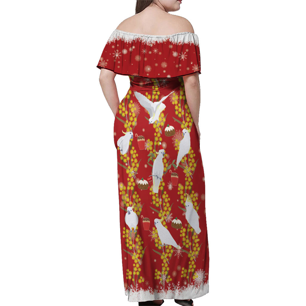 Australia Sulphur-crested Cockatoo Christmas Family Matching Off Shoulder Maxi Dress and Hawaiian Shirt Aussie Golden Wattle Seamless Style