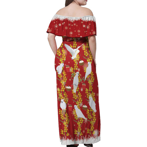 Australia Sulphur-crested Cockatoo Christmas Family Matching Off Shoulder Maxi Dress and Hawaiian Shirt Aussie Golden Wattle Seamless Style