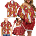 Australia Sulphur-crested Cockatoo Christmas Family Matching Off Shoulder Short Dress and Hawaiian Shirt Aussie Golden Wattle Seamless Style