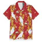 Australia Sulphur-crested Cockatoo Christmas Family Matching Off Shoulder Short Dress and Hawaiian Shirt Aussie Golden Wattle Seamless Style