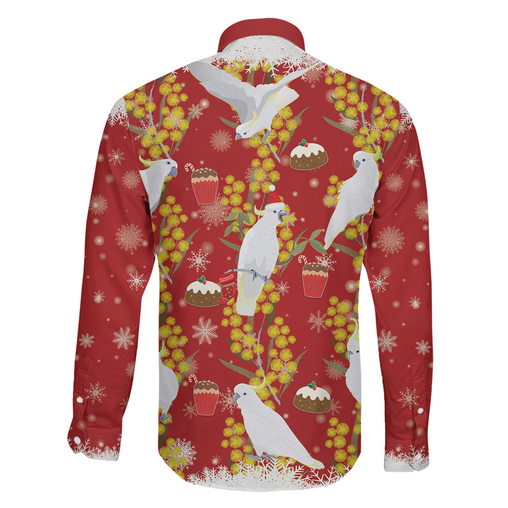 Australia Sulphur-crested Cockatoo Christmas Family Matching Off Shoulder Short Dress and Hawaiian Shirt Aussie Golden Wattle Seamless Style