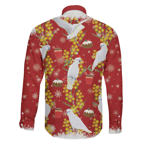 Australia Sulphur-crested Cockatoo Christmas Family Matching Off Shoulder Short Dress and Hawaiian Shirt Aussie Golden Wattle Seamless Style