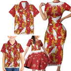 Australia Sulphur-crested Cockatoo Christmas Family Matching Short Sleeve Bodycon Dress and Hawaiian Shirt Aussie Golden Wattle Seamless Style
