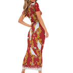 Australia Sulphur-crested Cockatoo Christmas Family Matching Short Sleeve Bodycon Dress and Hawaiian Shirt Aussie Golden Wattle Seamless Style