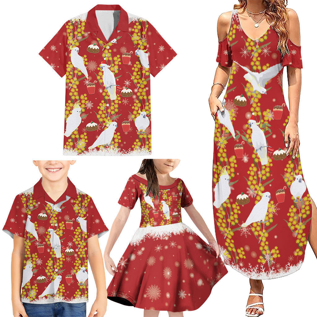 Australia Sulphur-crested Cockatoo Christmas Family Matching Summer Maxi Dress and Hawaiian Shirt Aussie Golden Wattle Seamless Style