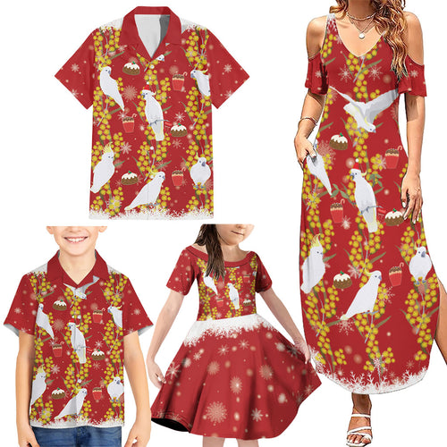 Australia Sulphur-crested Cockatoo Christmas Family Matching Summer Maxi Dress and Hawaiian Shirt Aussie Golden Wattle Seamless Style