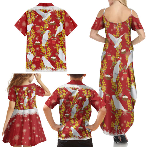 Australia Sulphur-crested Cockatoo Christmas Family Matching Summer Maxi Dress and Hawaiian Shirt Aussie Golden Wattle Seamless Style