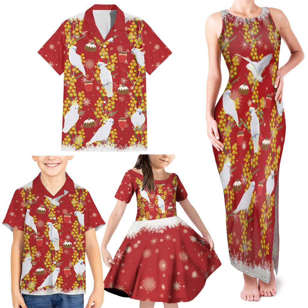Australia Sulphur-crested Cockatoo Christmas Family Matching Tank Maxi Dress and Hawaiian Shirt Aussie Golden Wattle Seamless Style