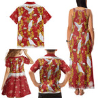 Australia Sulphur-crested Cockatoo Christmas Family Matching Tank Maxi Dress and Hawaiian Shirt Aussie Golden Wattle Seamless Style