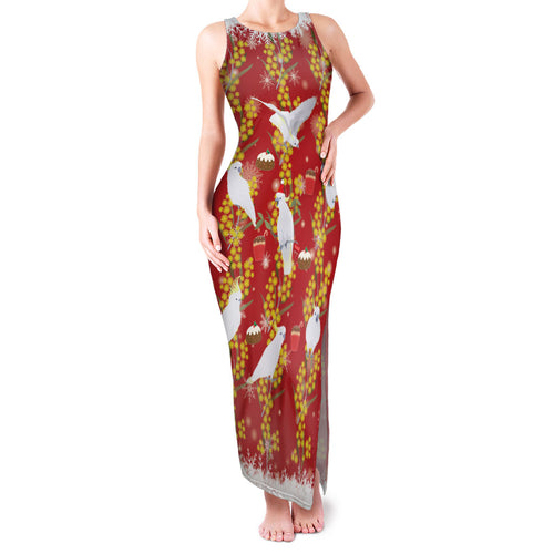 Australia Sulphur-crested Cockatoo Christmas Family Matching Tank Maxi Dress and Hawaiian Shirt Aussie Golden Wattle Seamless Style