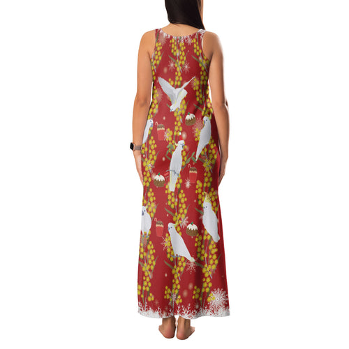 Australia Sulphur-crested Cockatoo Christmas Family Matching Tank Maxi Dress and Hawaiian Shirt Aussie Golden Wattle Seamless Style