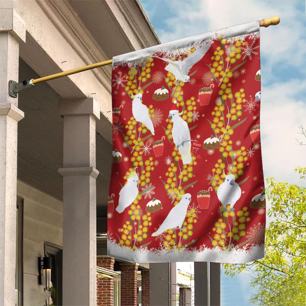 Australia Sulphur-crested Cockatoo Christmas Garden Flag Aussie Golden Wattle Seamless Style