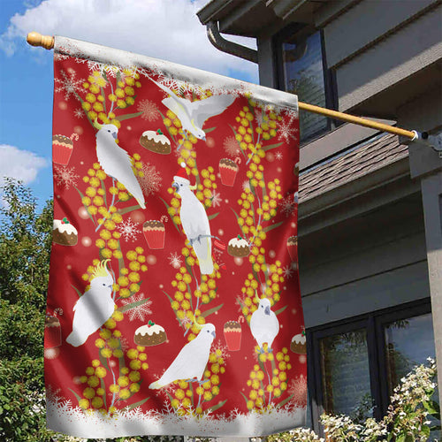 Australia Sulphur-crested Cockatoo Christmas Garden Flag Aussie Golden Wattle Seamless Style