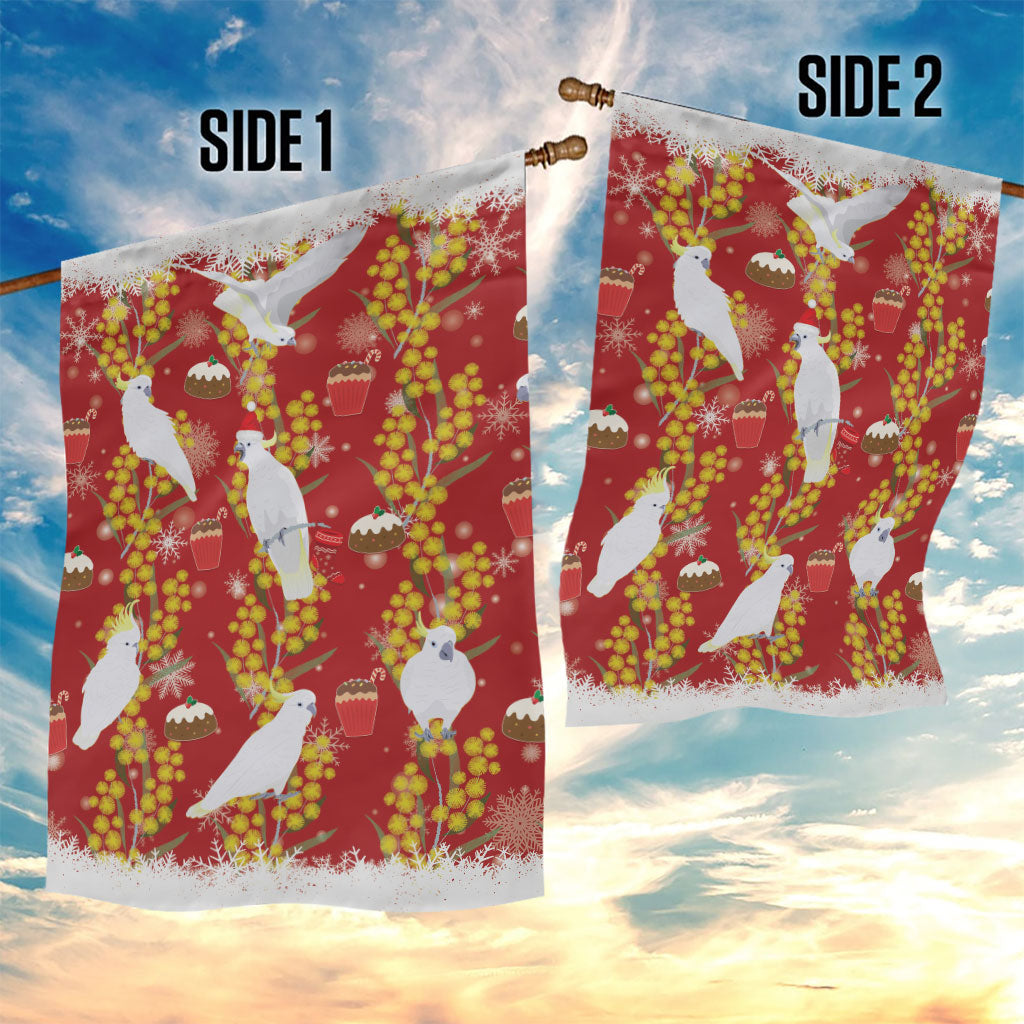 Australia Sulphur-crested Cockatoo Christmas Garden Flag Aussie Golden Wattle Seamless Style
