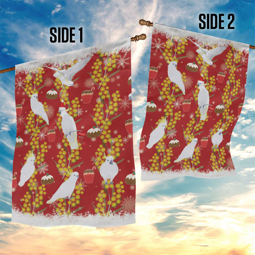 Australia Sulphur-crested Cockatoo Christmas Garden Flag Aussie Golden Wattle Seamless Style