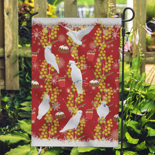 Australia Sulphur-crested Cockatoo Christmas Garden Flag Aussie Golden Wattle Seamless Style
