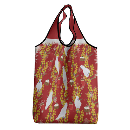 Australia Sulphur-crested Cockatoo Christmas Grocery Bag Aussie Golden Wattle Seamless Style