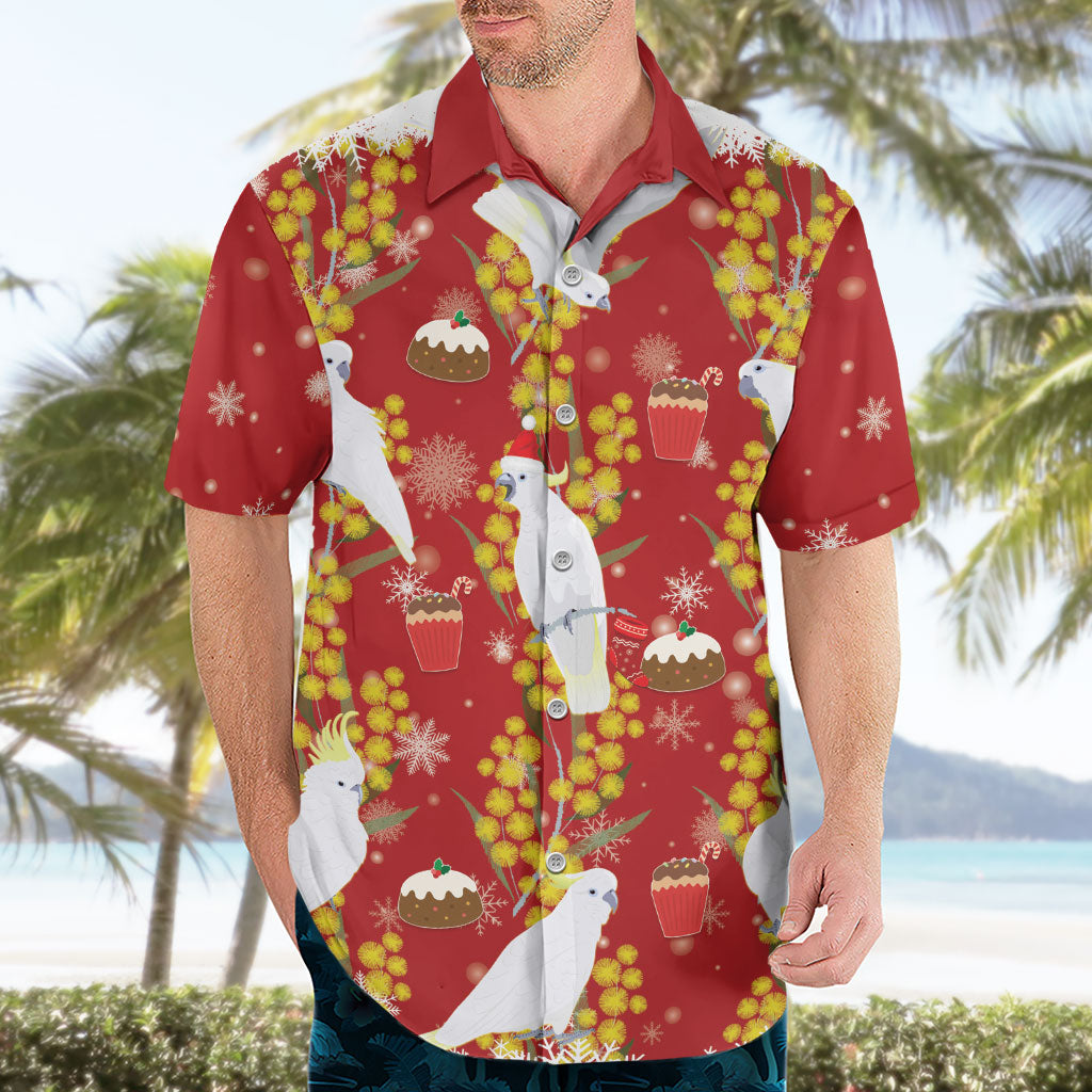 Australia Sulphur-crested Cockatoo Christmas Hawaiian Shirt Aussie Golden Wattle Seamless Style