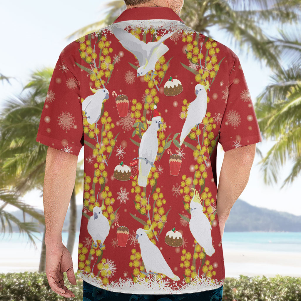 Australia Sulphur-crested Cockatoo Christmas Hawaiian Shirt Aussie Golden Wattle Seamless Style