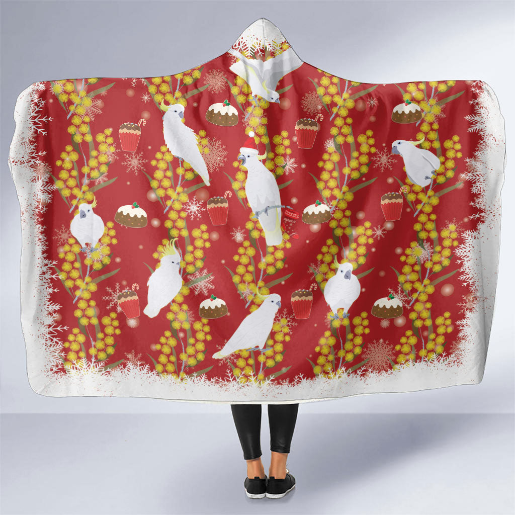 Australia Sulphur-crested Cockatoo Christmas Hooded Blanket Aussie Golden Wattle Seamless Style