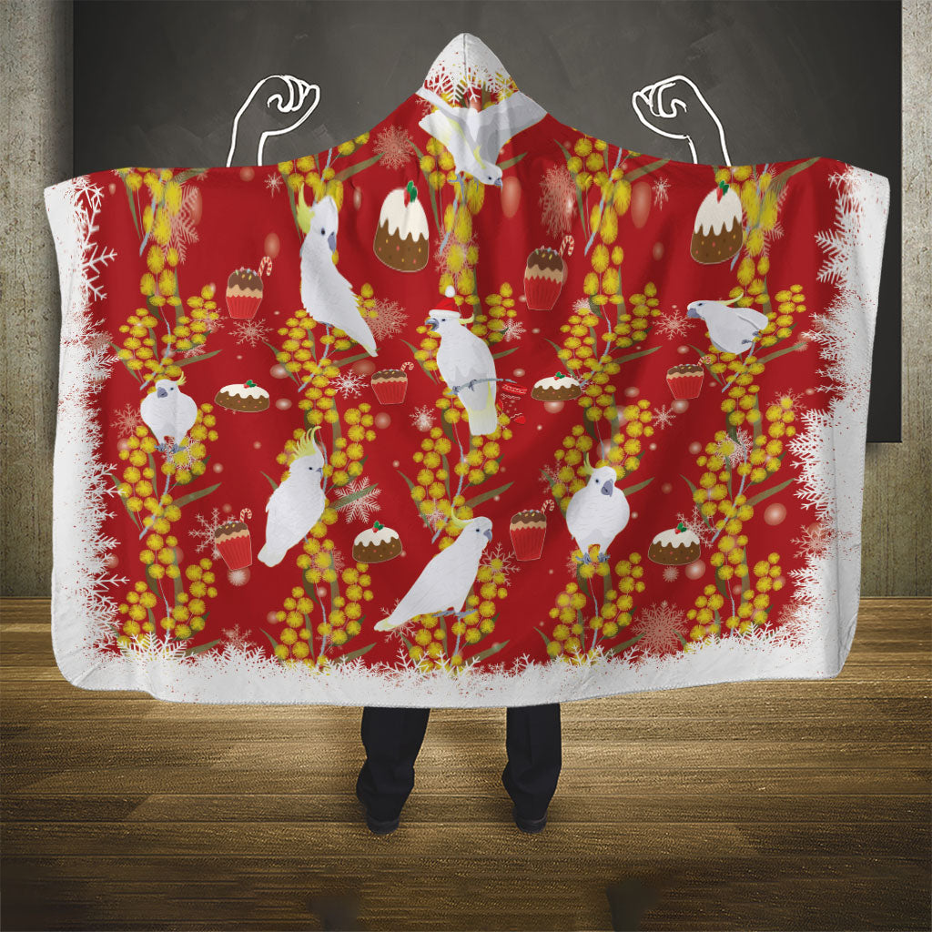 Australia Sulphur-crested Cockatoo Christmas Hooded Blanket Aussie Golden Wattle Seamless Style