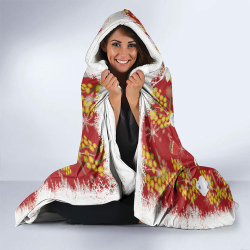 Australia Sulphur-crested Cockatoo Christmas Hooded Blanket Aussie Golden Wattle Seamless Style