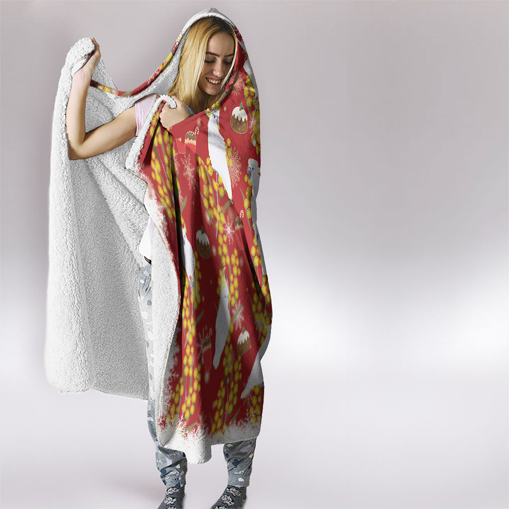 Australia Sulphur-crested Cockatoo Christmas Hooded Blanket Aussie Golden Wattle Seamless Style