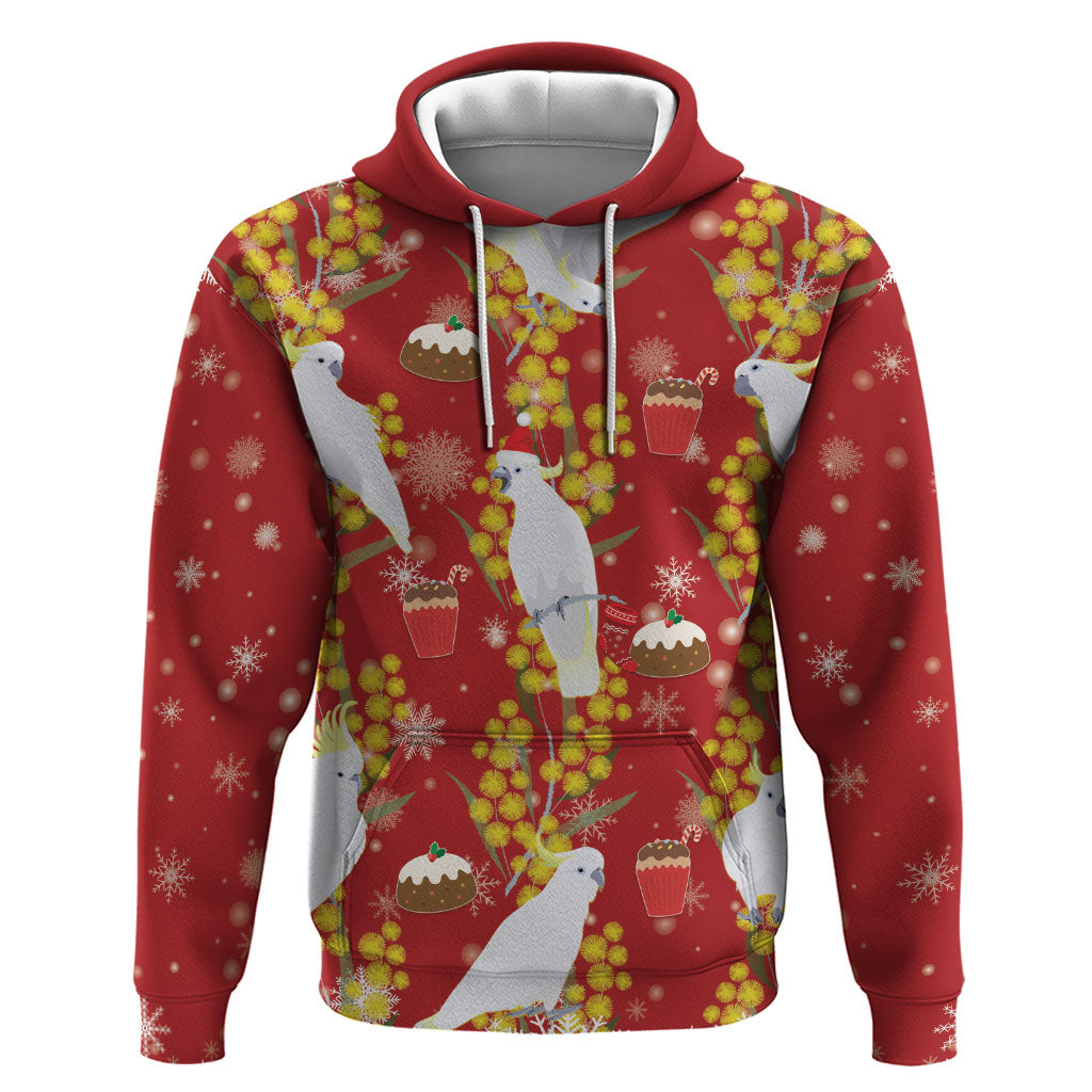 Australia Sulphur-crested Cockatoo Christmas Hoodie Aussie Golden Wattle Seamless Style