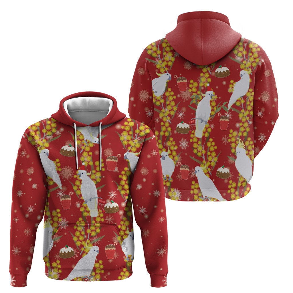 Australia Sulphur-crested Cockatoo Christmas Hoodie Aussie Golden Wattle Seamless Style