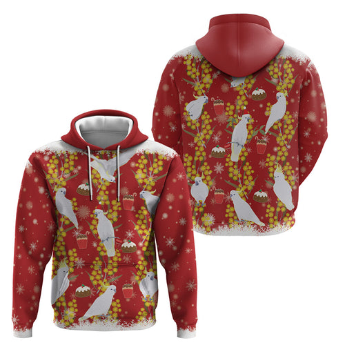 Australia Sulphur-crested Cockatoo Christmas Hoodie Aussie Golden Wattle Seamless Style