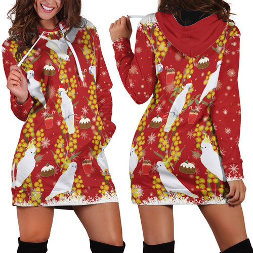 Australia Sulphur-crested Cockatoo Christmas Hoodie Dress Aussie Golden Wattle Seamless Style