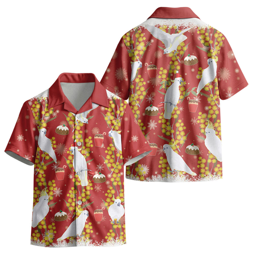 Australia Sulphur-crested Cockatoo Christmas Kid Hawaiian Shirt Aussie Golden Wattle Seamless Style LT22