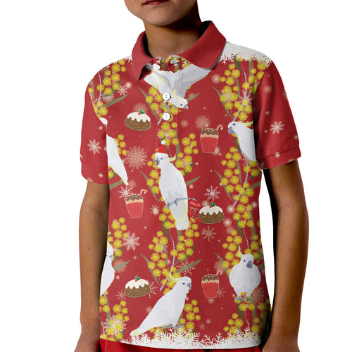 Australia Sulphur-crested Cockatoo Christmas Kid Polo Shirt Aussie Golden Wattle Seamless Style